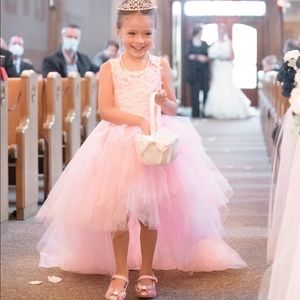 Girls pink flower girl dress size 4.